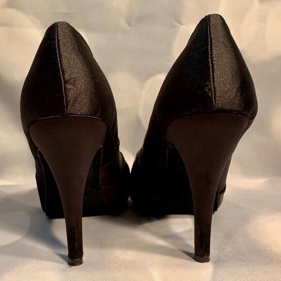 DEB BLACK SATIN OPEN TOE HIGH HEELS SIZE 9 - Picture 3 of 10